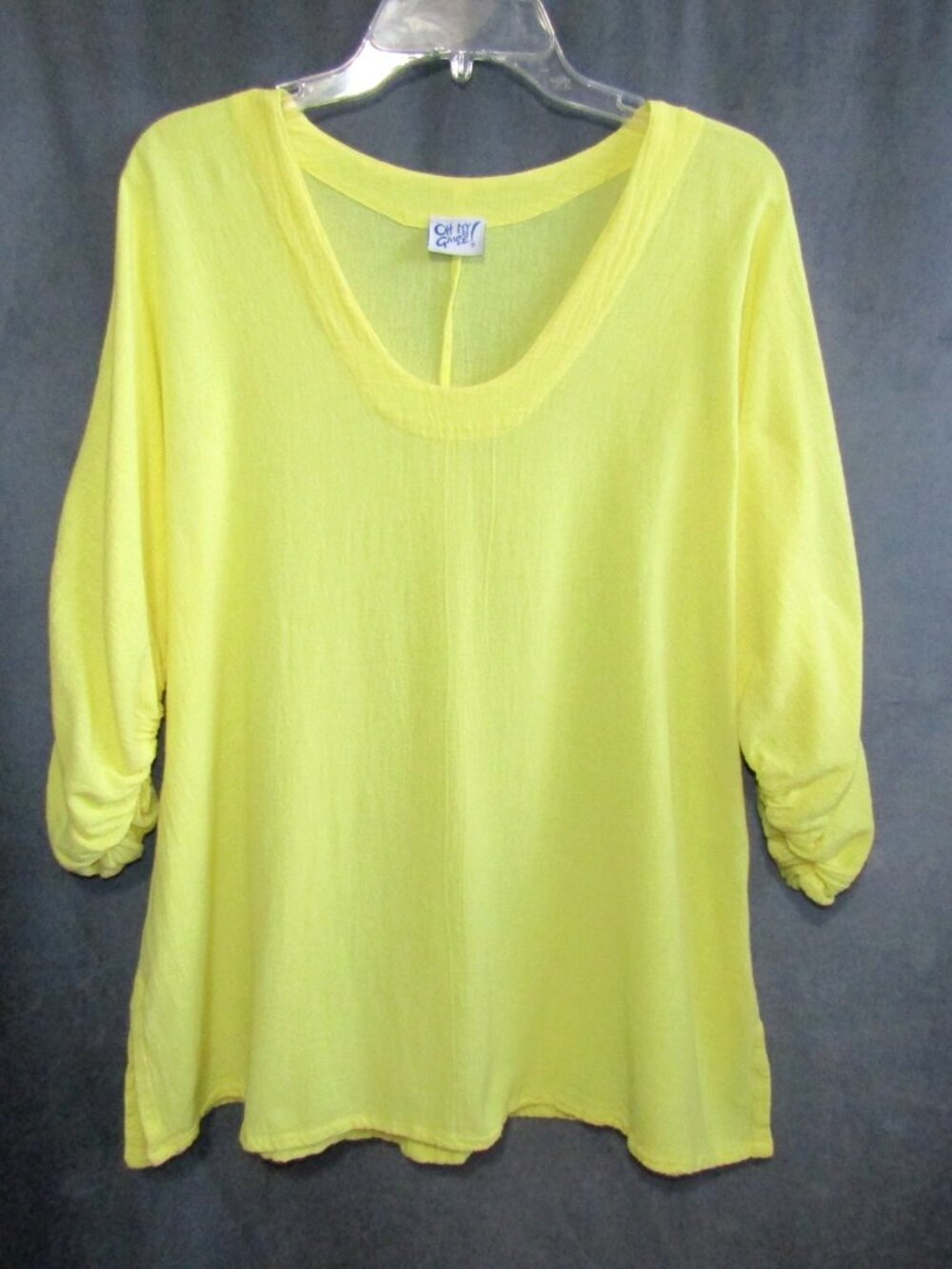 Oh My Gauze Lemon Yellow Top Womens Size 2 L XL Cotton Tunic Ruched Sleeve - Picture 8 of 8